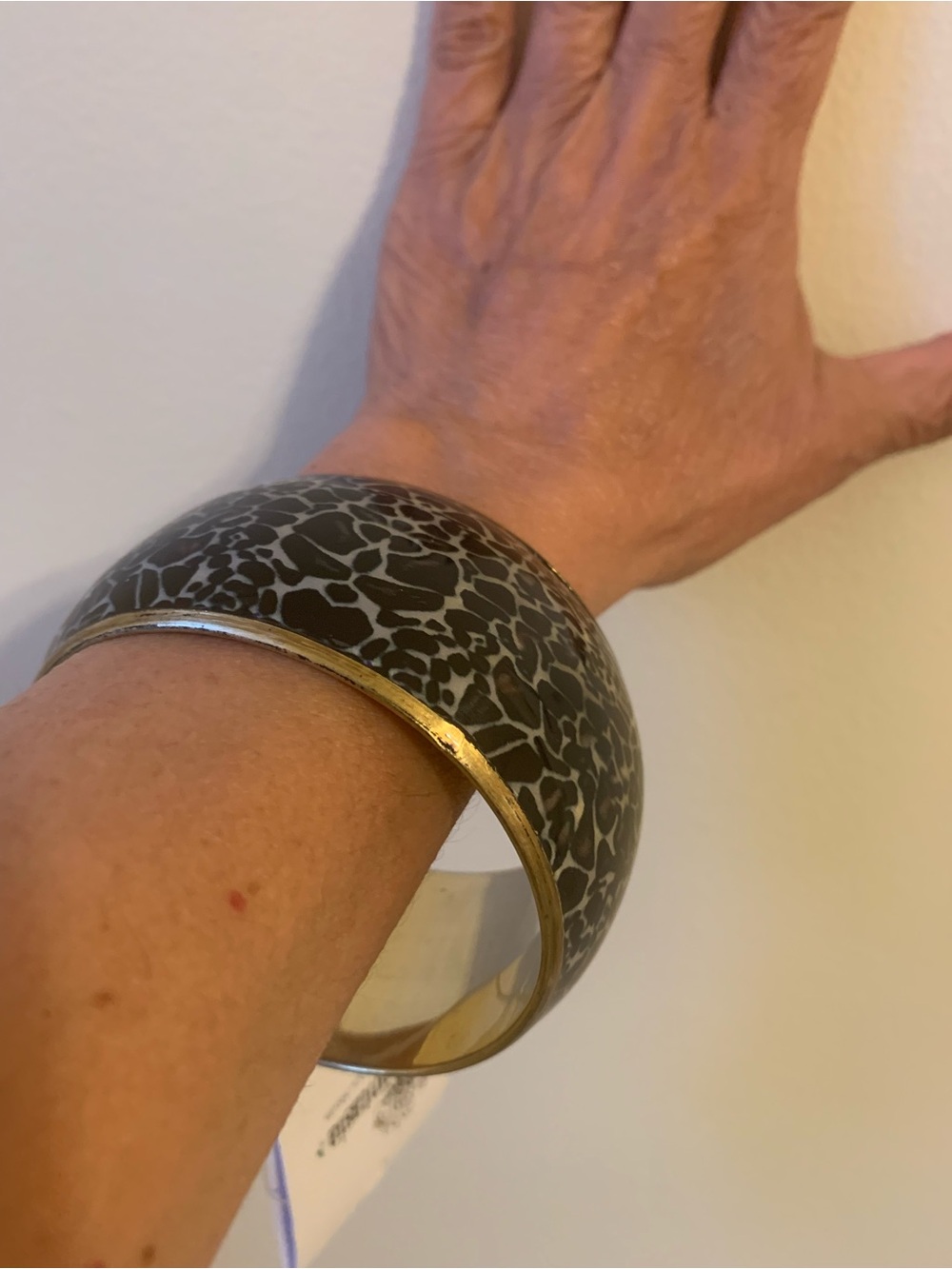Wide Black and Gold Patterned Bangle Bracelet - Women's Accessory